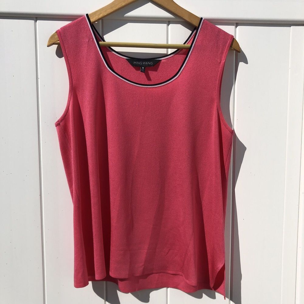 Ming Wang Sleeveless Shell Knit Tank Top Pink Women's  Medium